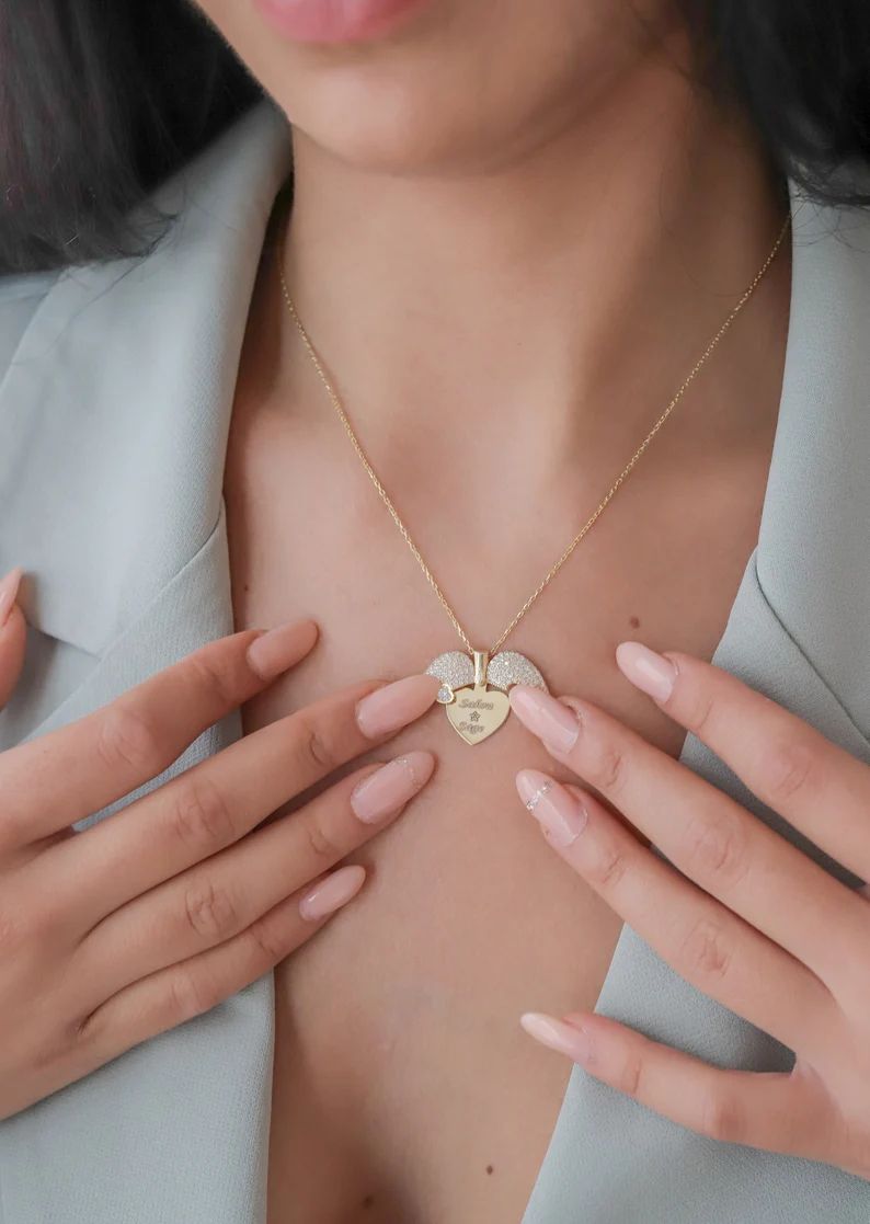 Engraved Name Diamond Hert Necklace