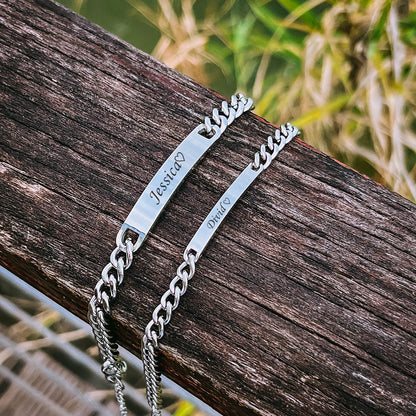COUPLES NAMES ENGRAVED BRACELET SET