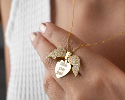 Engraved Name Diamond Hert Necklace