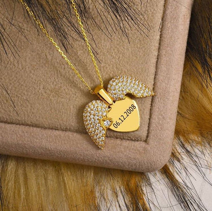 Engraved Name Diamond Hert Necklace