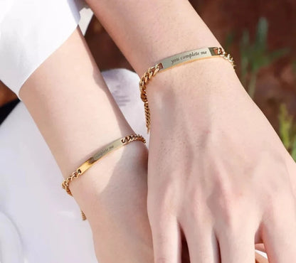 COUPLES NAMES ENGRAVED BRACELET SET
